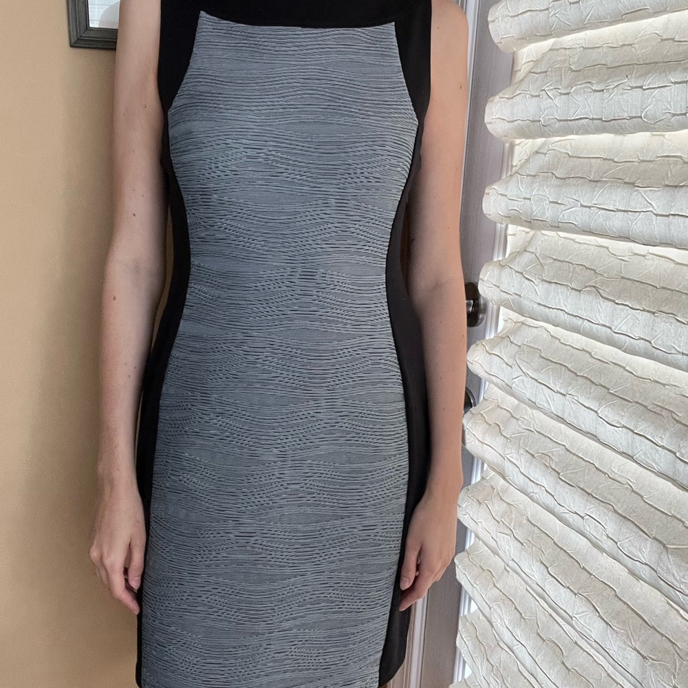 Calvin Klein Gray and Silver Sheath Midi Dress
